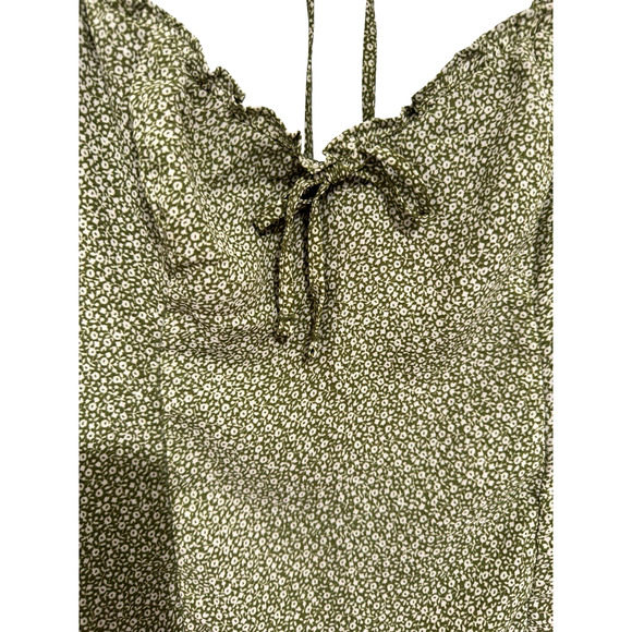 Abercrombie & Fitch Sz S Green Ditsy Floral Cropped Blouse Smocked Back Boho - Picture 2 of 8